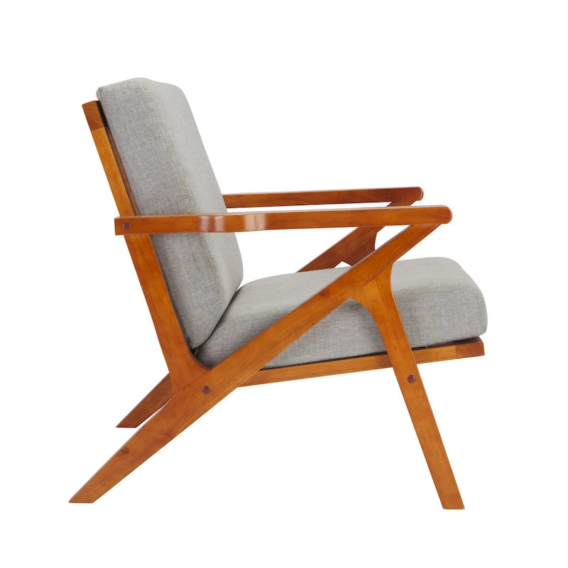 Sillón decorativo de tela con estructura de madera de caucho y cojines extraíbles