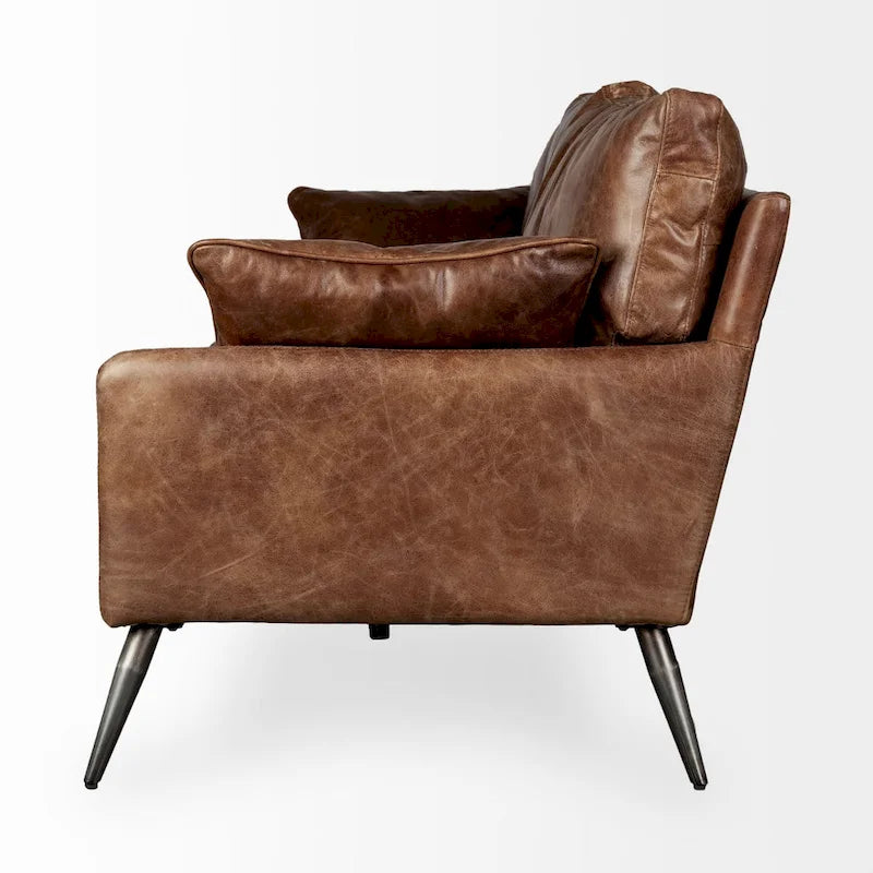 Sofá de cuero genuino marrón - 82.0L x 33.0W x 32.3H