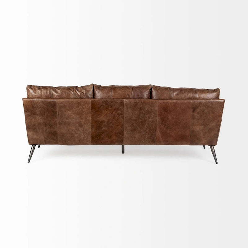 Sofá de cuero genuino marrón - 82.0L x 33.0W x 32.3H