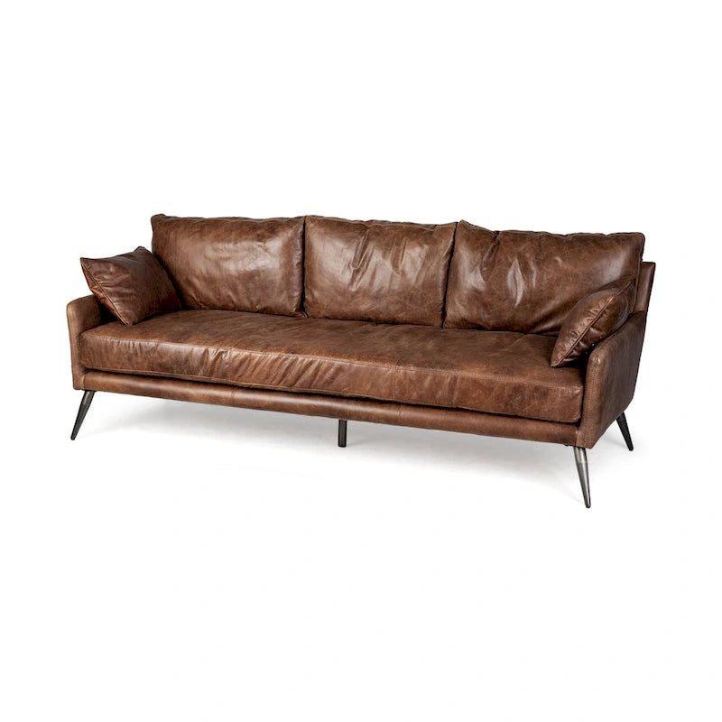 Sofá de cuero genuino marrón - 82.0L x 33.0W x 32.3H