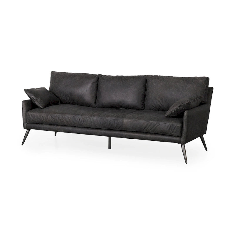 Sofá de cuero genuino marrón - 82.0L x 33.0W x 32.3H