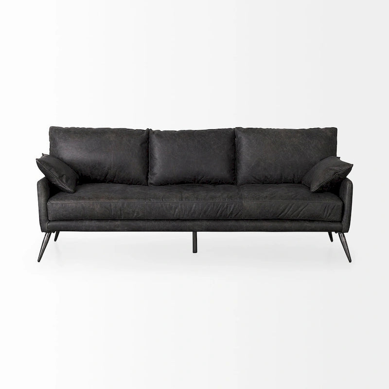 Sofá de cuero genuino marrón - 82.0L x 33.0W x 32.3H