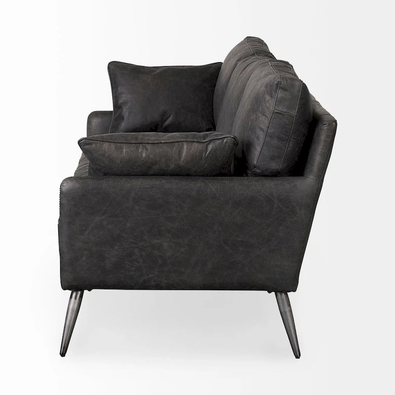 Sofá de cuero genuino marrón - 82.0L x 33.0W x 32.3H