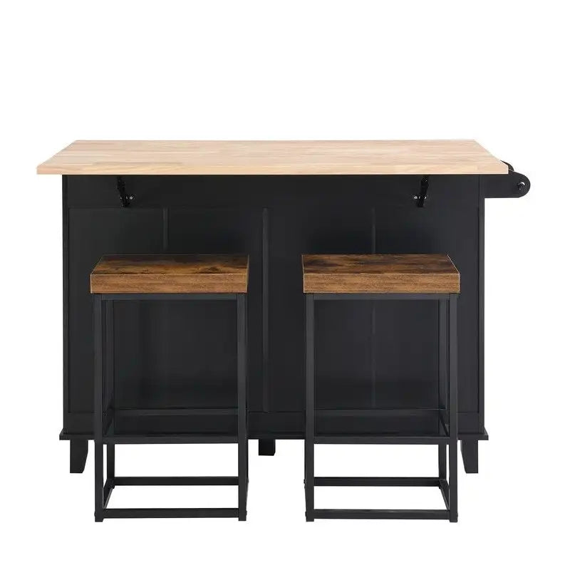 Juego de isla de cocina con extensión plegable y 2 asientos
