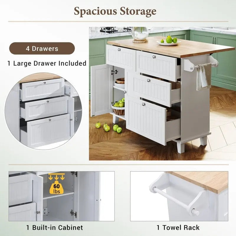 Juego de isla de cocina con extensión plegable y 2 asientos