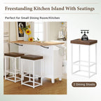 Juego de isla de cocina con extensión plegable y 2 asientos