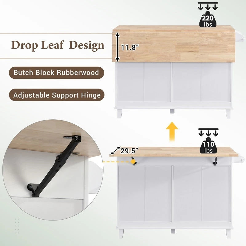 Juego de isla de cocina con extensión plegable y 2 asientos