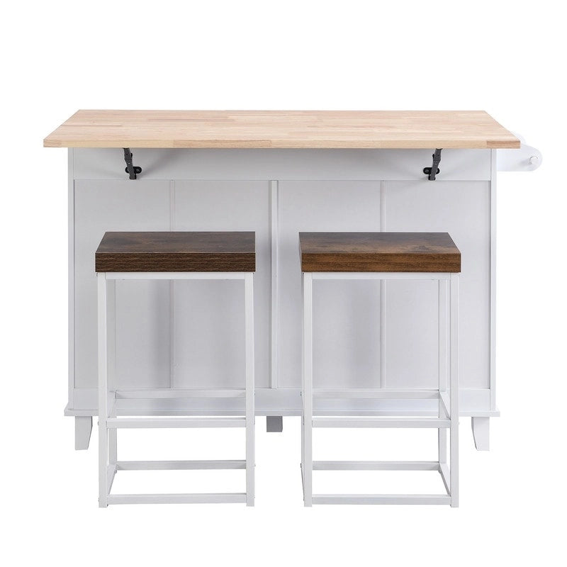 Juego de isla de cocina con extensión plegable y 2 asientos