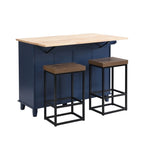 Juego de isla de cocina con extensión plegable y 2 asientos