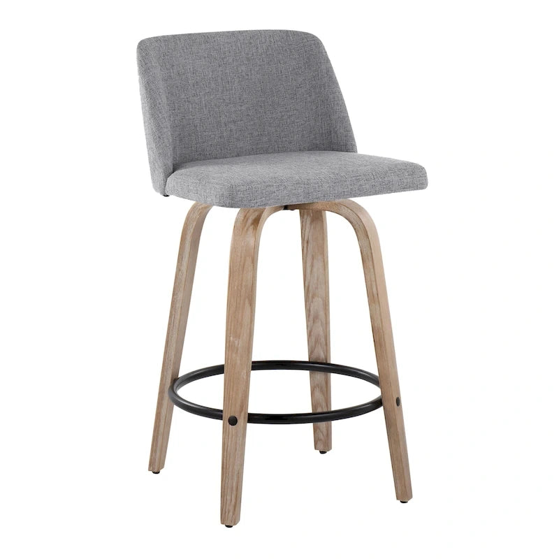 Taburete de barra de altura fija de 26" con base de madera blanqueada (Juego de 2)