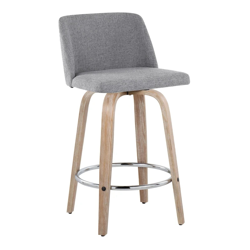 Taburete de barra de altura fija de 26" con base de madera blanqueada (Juego de 2)