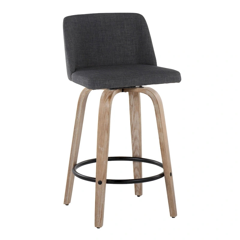 Taburete de barra de altura fija de 26" con base de madera blanqueada (Juego de 2)