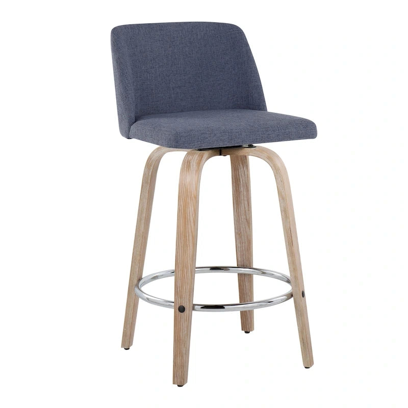 Taburete de barra de altura fija de 26" con base de madera blanqueada (Juego de 2)