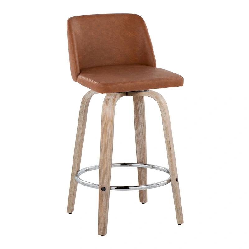 Taburete de barra de altura fija de 26" con base de madera blanqueada (Juego de 2)