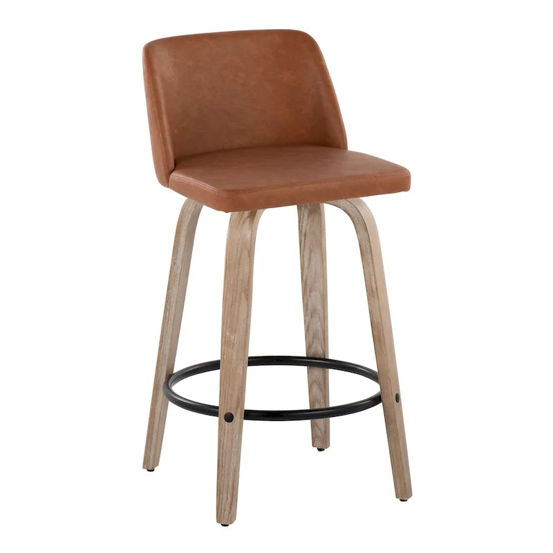 Taburete de barra de altura fija de 26" con base de madera blanqueada (Juego de 2)