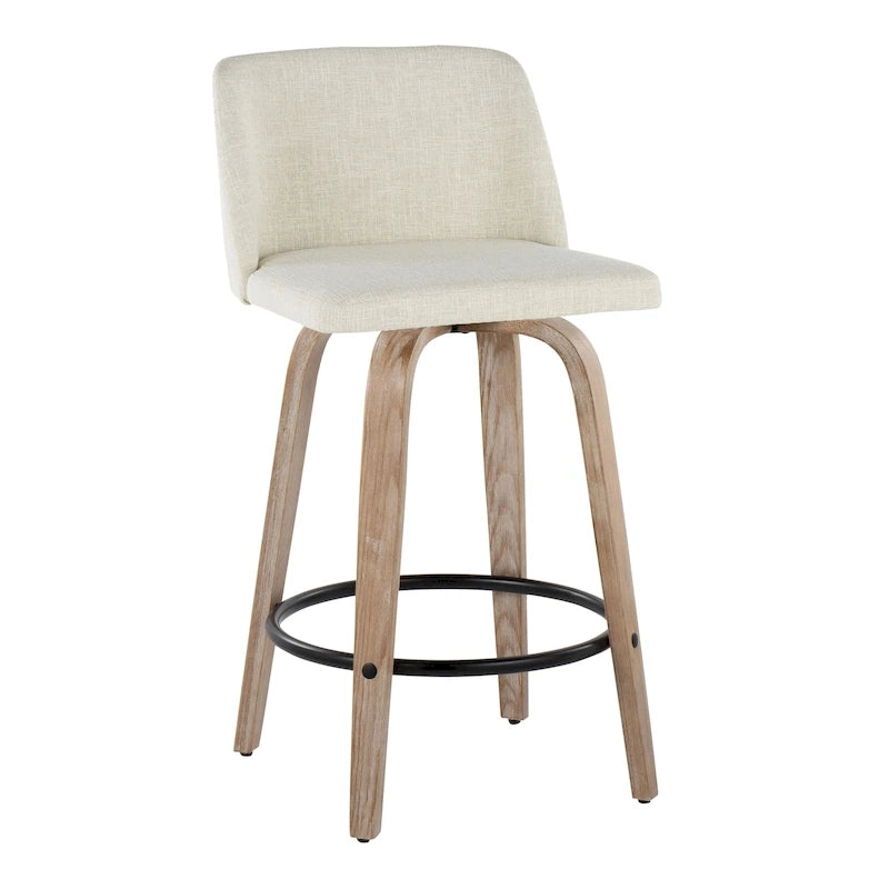 Taburete de barra de altura fija de 26" con base de madera blanqueada (Juego de 2)
