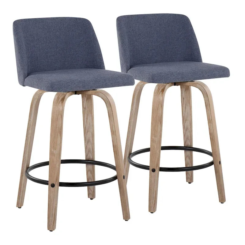 Taburete de barra de altura fija de 26" con base de madera blanqueada (Juego de 2)