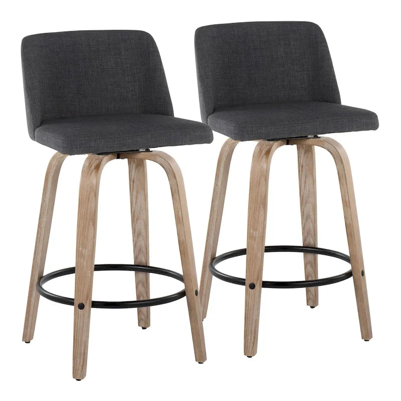 Taburete de barra de altura fija de 26" con base de madera blanqueada (Juego de 2)