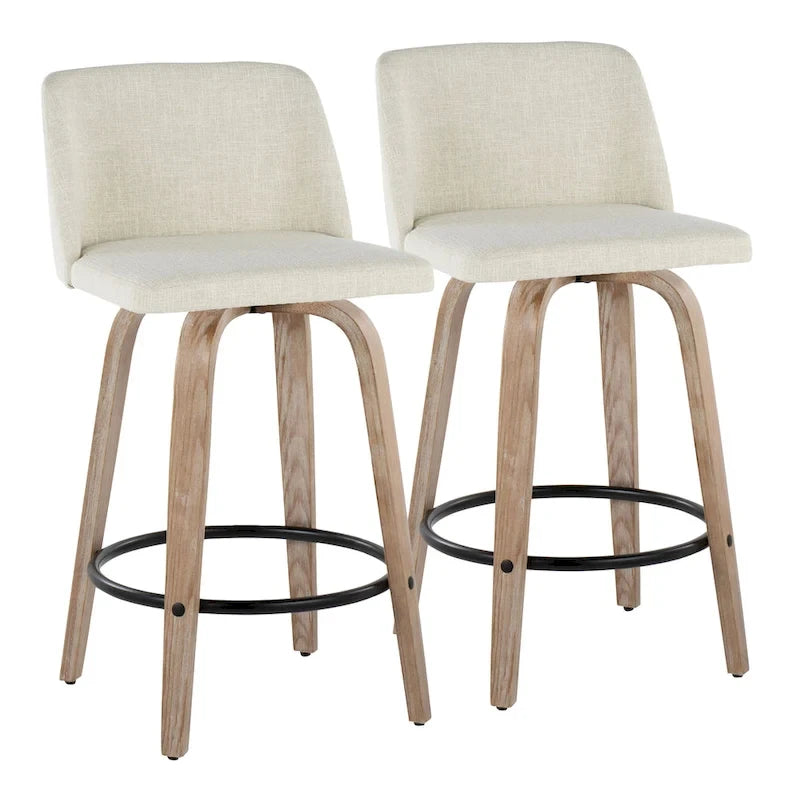 Taburete de barra de altura fija de 26" con base de madera blanqueada (Juego de 2)