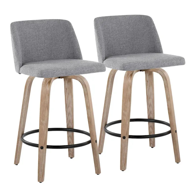 Taburete de barra de altura fija de 26" con base de madera blanqueada (Juego de 2)
