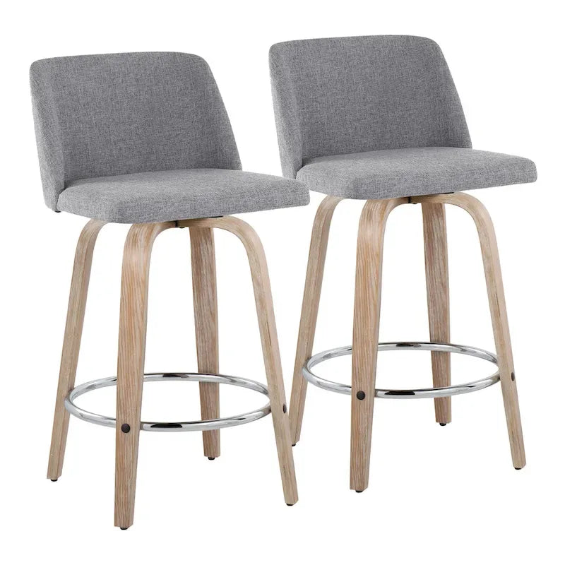Taburete de barra de altura fija de 26" con base de madera blanqueada (Juego de 2)