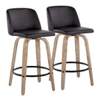 Taburete de barra de altura fija de 26" con base de madera blanqueada (Juego de 2)