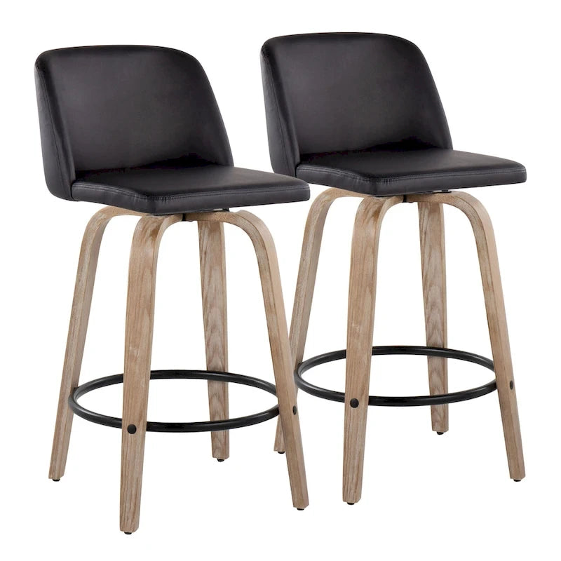 Taburete de barra de altura fija de 26" con base de madera blanqueada (Juego de 2)