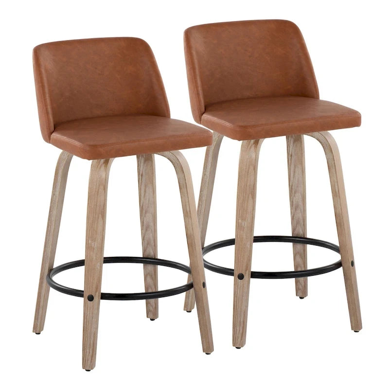 Taburete de barra de altura fija de 26" con base de madera blanqueada (Juego de 2)