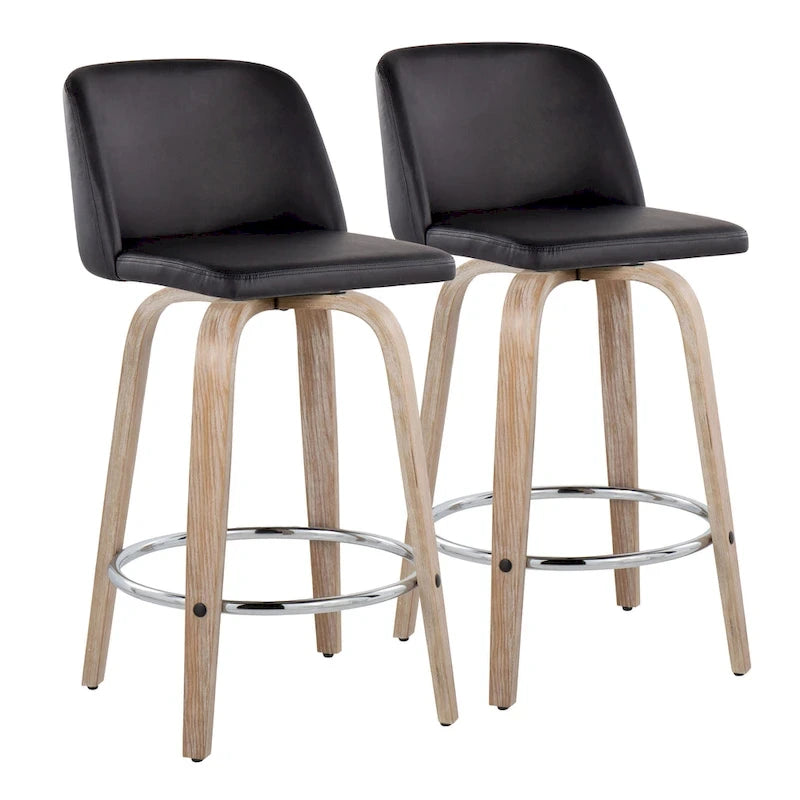 Taburete de barra de altura fija de 26" con base de madera blanqueada (Juego de 2)