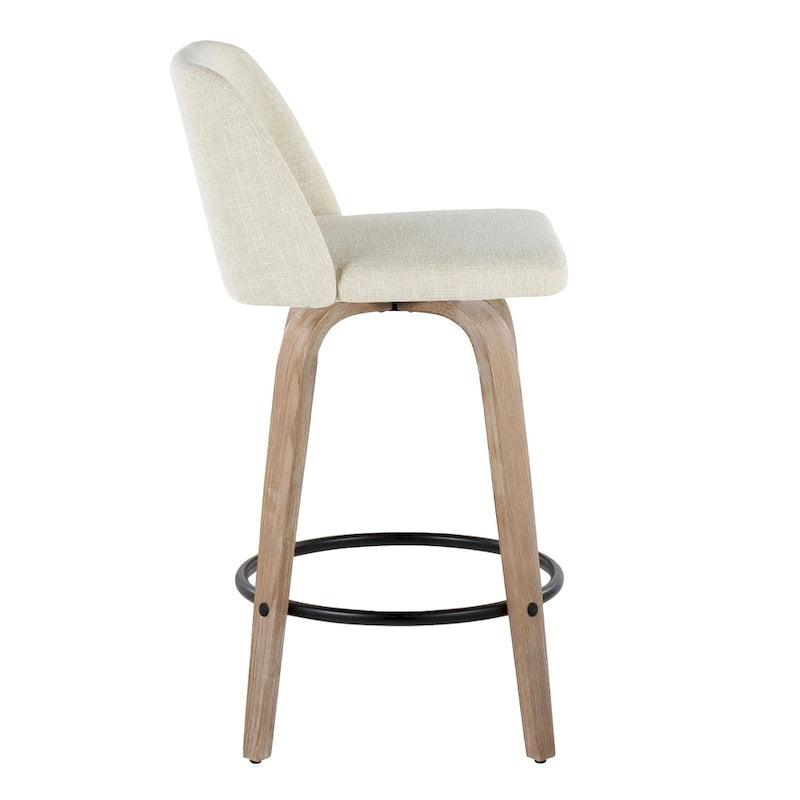 Taburete de barra de altura fija de 26" con base de madera blanqueada (Juego de 2)