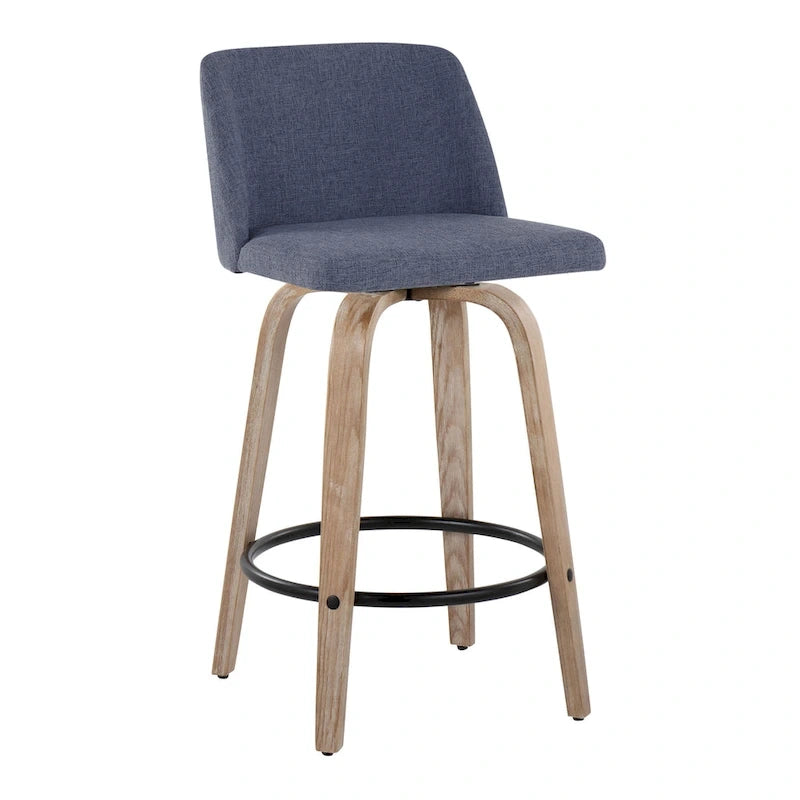 Taburete de barra de altura fija de 26" con base de madera blanqueada (Juego de 2)