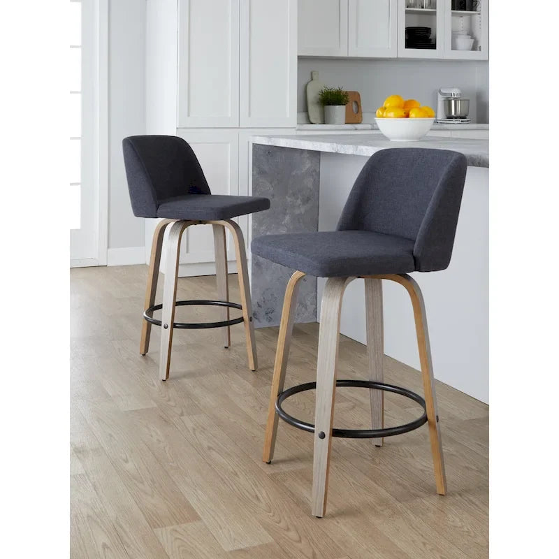 Taburete de barra de altura fija de 26" con base de madera blanqueada (Juego de 2)