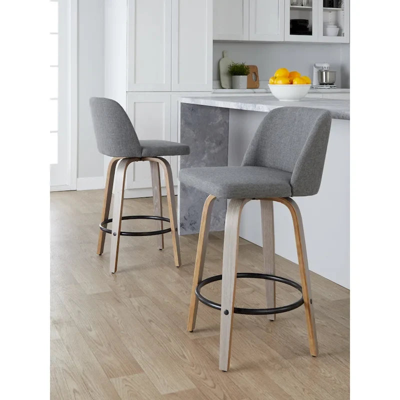 Taburete de barra de altura fija de 26" con base de madera blanqueada (Juego de 2)