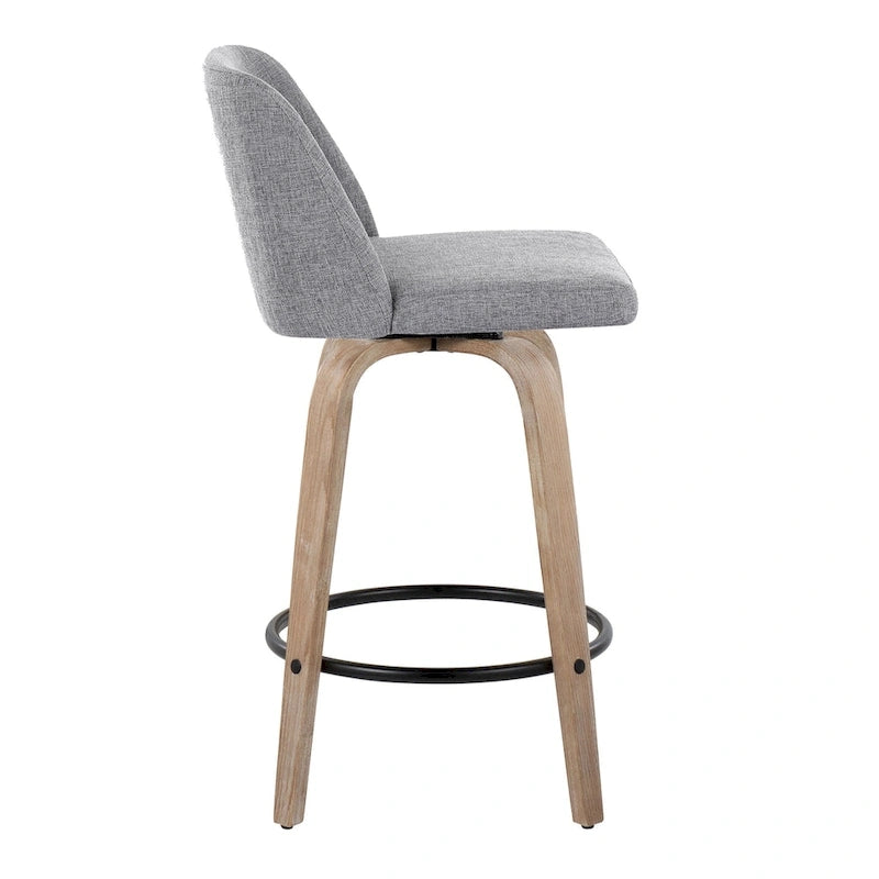Taburete de barra de altura fija de 26" con base de madera blanqueada (Juego de 2)