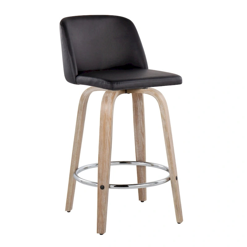 Taburete de barra de altura fija de 26" con base de madera blanqueada (Juego de 2)
