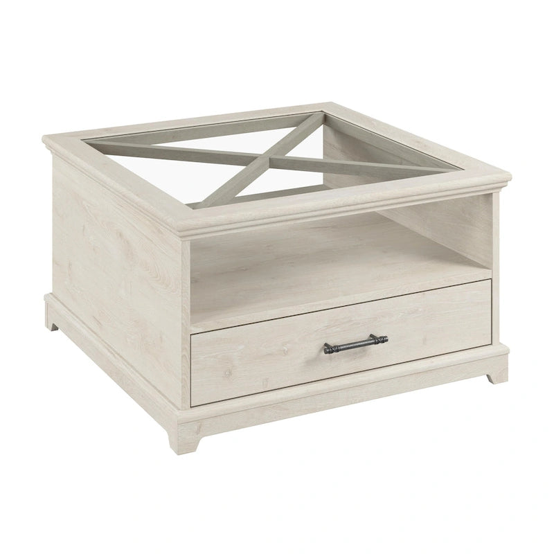 Mesa de centro de cristal Lennox Farmhouse con almacenamiento de Bush Furniture