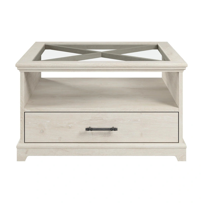 Mesa de centro de cristal Lennox Farmhouse con almacenamiento de Bush Furniture