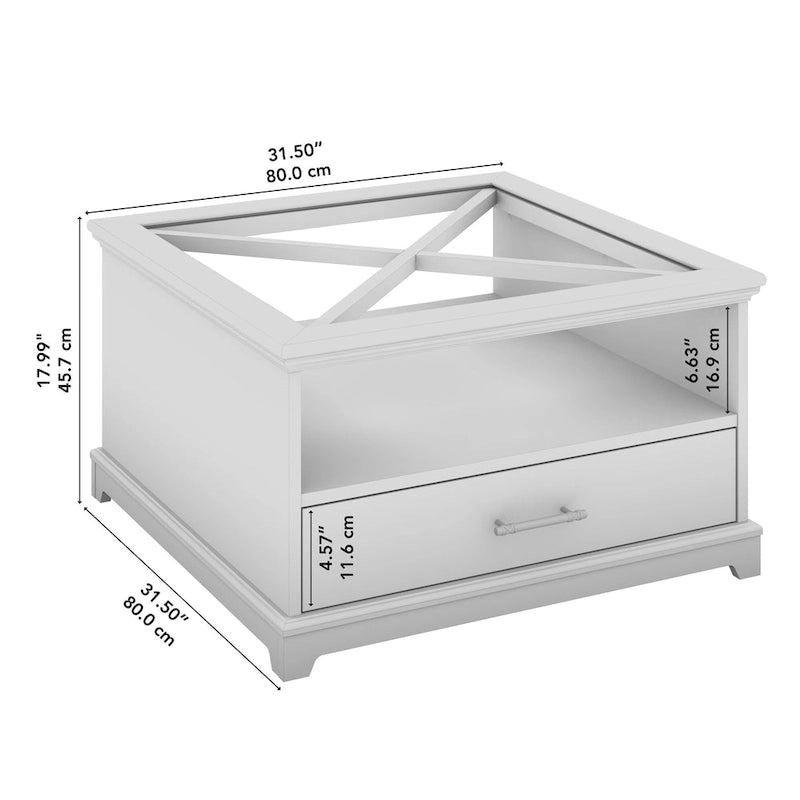 Mesa de centro de cristal Lennox Farmhouse con almacenamiento de Bush Furniture
