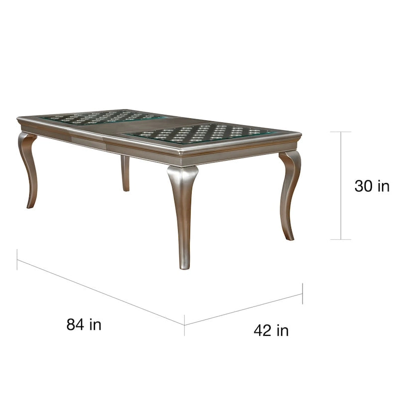 Mesa de comedor Glam Gold de piel sintética, capitoné, de 9 piezas con extensión