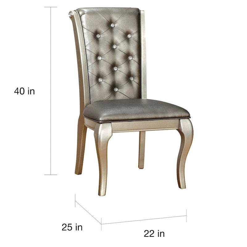 Mesa de comedor Glam Gold de piel sintética, capitoné, de 9 piezas con extensión