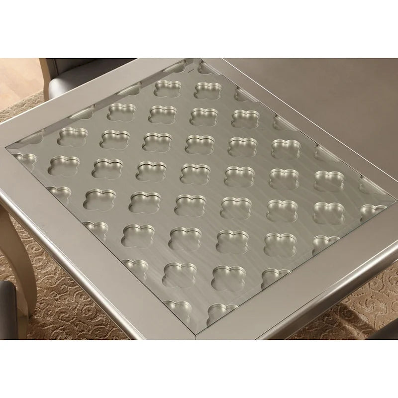 Mesa de comedor Glam Gold de piel sintética, capitoné, de 9 piezas con extensión