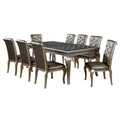 Mesa de comedor Glam Gold de piel sintética, capitoné, de 9 piezas con extensión