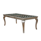 Mesa de comedor Glam Gold de piel sintética, capitoné, de 9 piezas con extensión