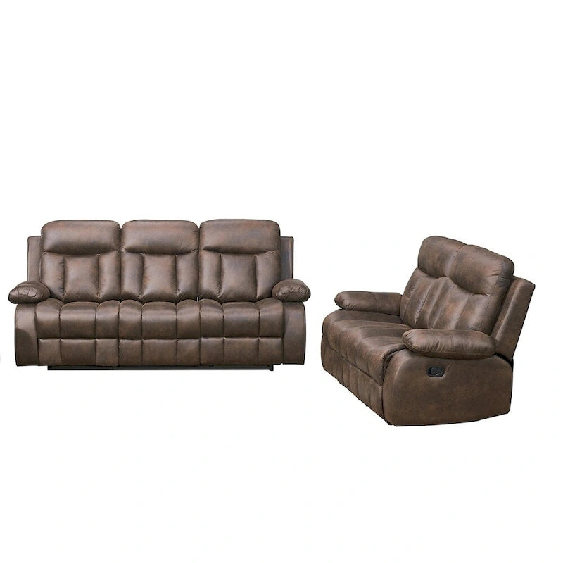 Juego de sala de estar reclinable de 2 piezas de microfibra marrón, con sofá reclinable de una pieza y loveseat reclinable de una pieza - N/A