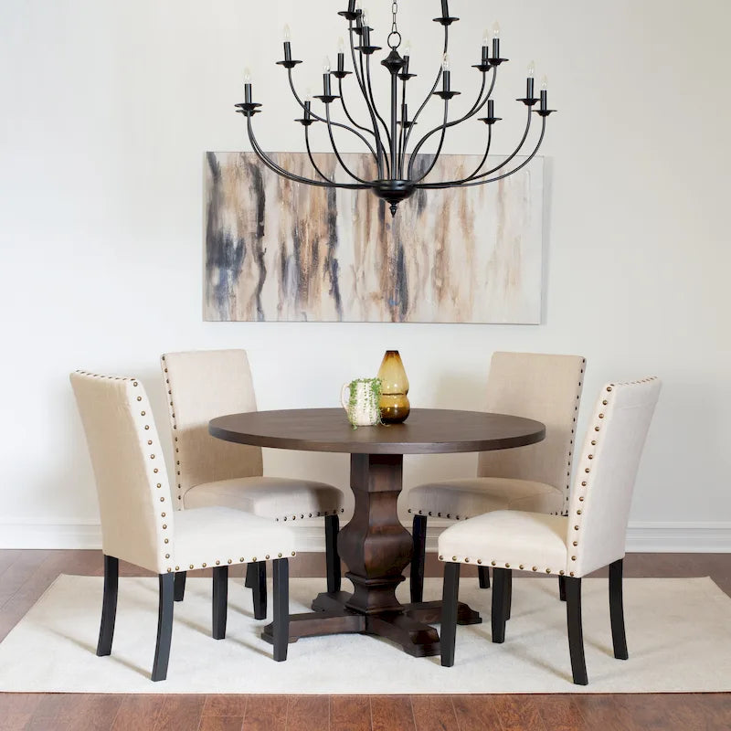 Juego de comedor de 5 piezas, mesa redonda de pedestal con 4 elegantes sillas
