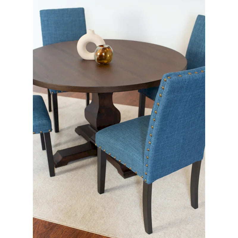 Juego de comedor de 5 piezas, mesa redonda de pedestal con 4 elegantes sillas