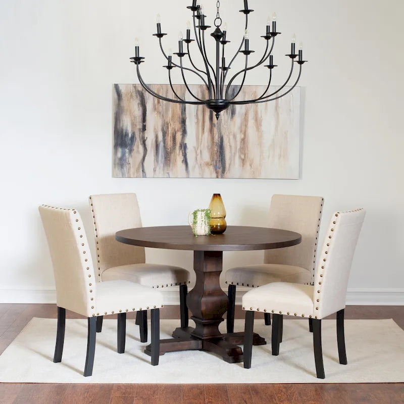 Juego de comedor de 5 piezas, mesa redonda de pedestal con 4 elegantes sillas