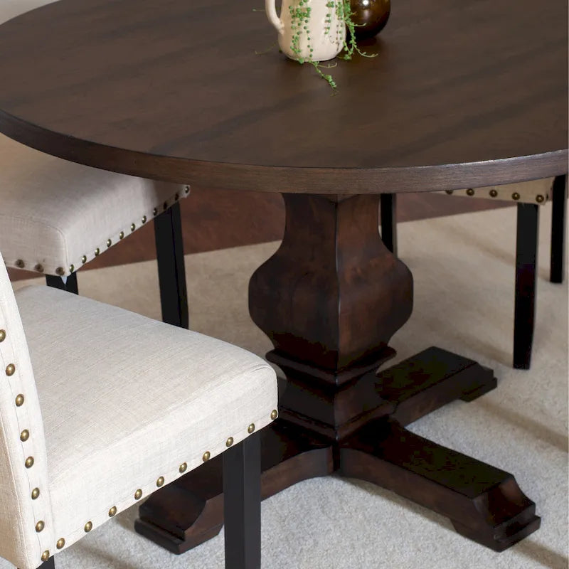 Juego de comedor de 5 piezas, mesa redonda de pedestal con 4 elegantes sillas