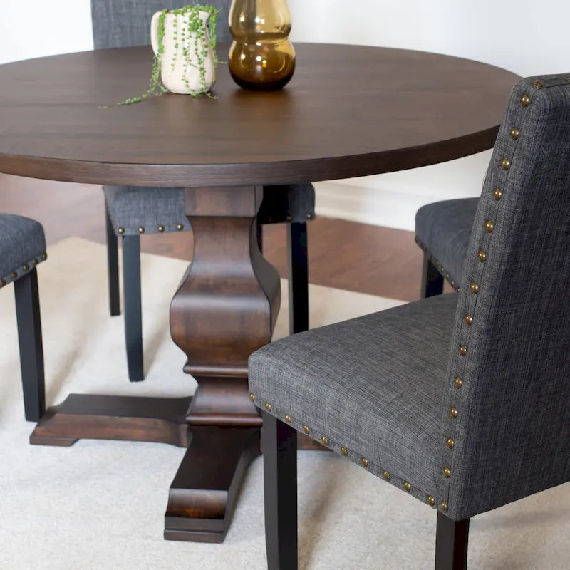 Juego de comedor de 5 piezas, mesa redonda de pedestal con 4 elegantes sillas