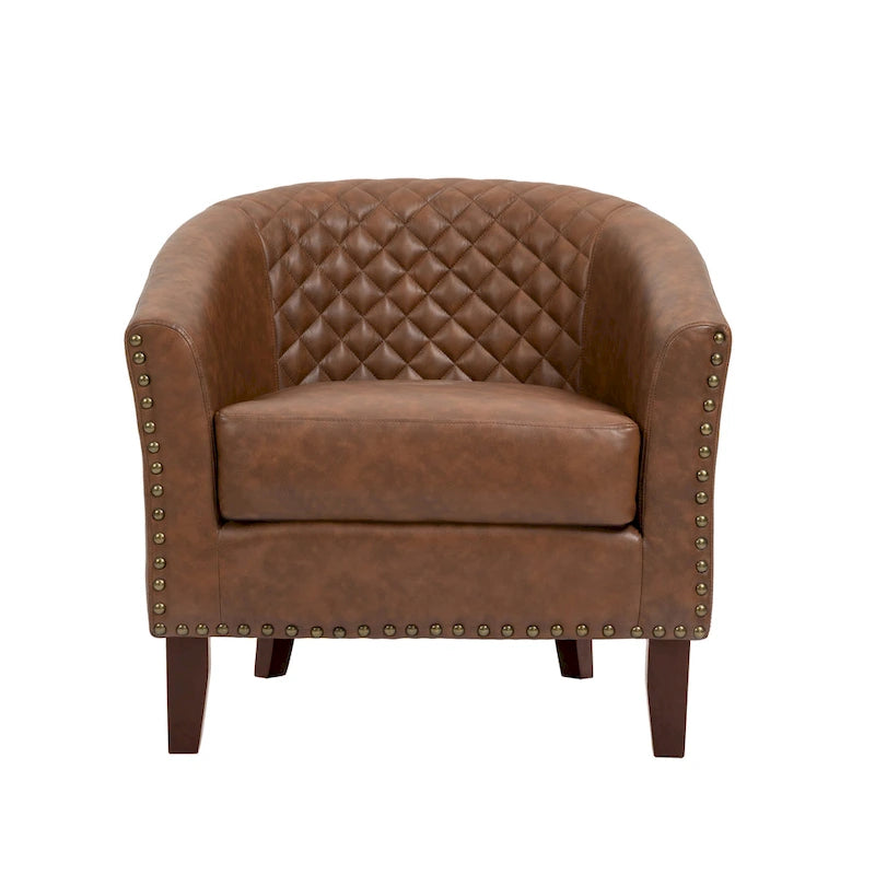 Sillón moderno de polipiel con ribete de tachuelas y giratorio